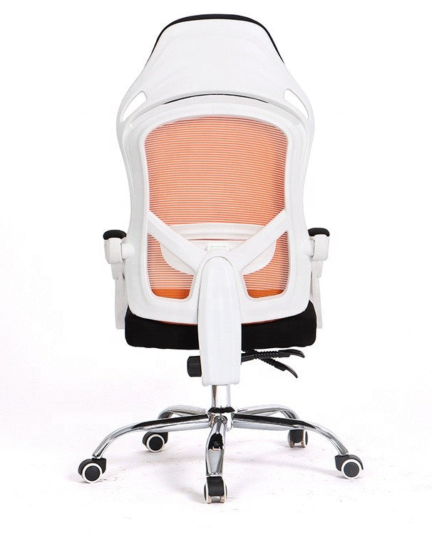 Sillón de oficina LINZ, blanco, alto, sincro, malla naranja, tejido negro