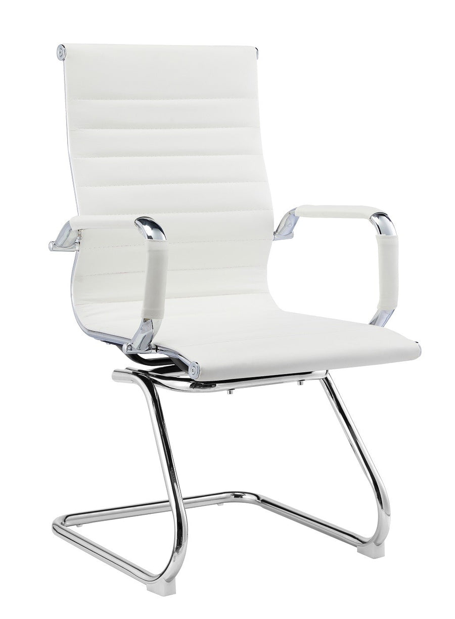 Sillón de oficina OLIVER, fijo de patín, cromado, similpiel blanca