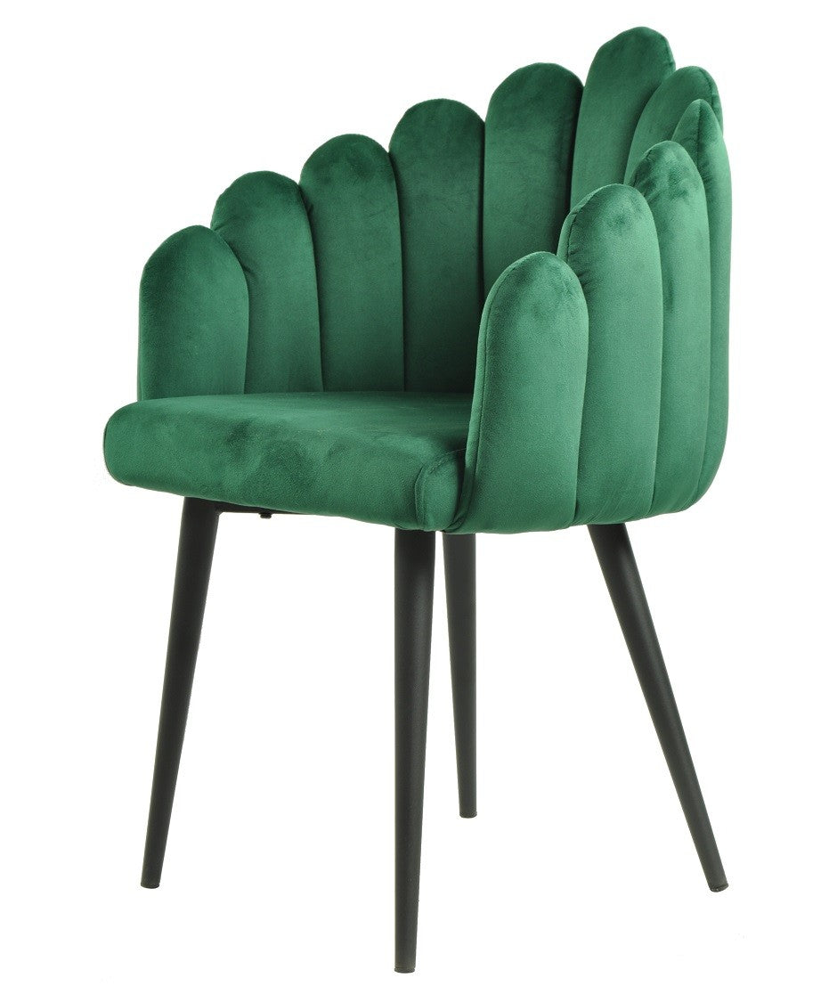 Sillón DEVIN, metal, tapizado velvet verde oscuro