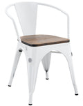 Sillón TOL EK WOOD, acero, blanco, asiento madera