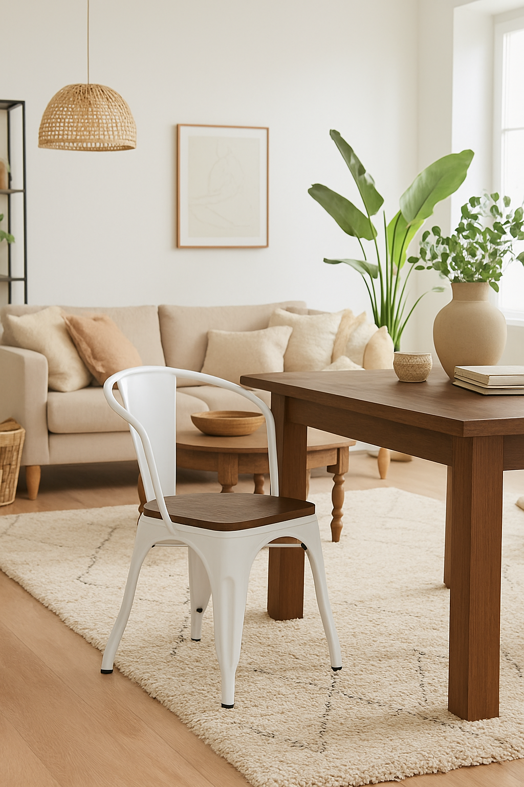 Sillón TOL EK WOOD, acero, blanco, asiento madera