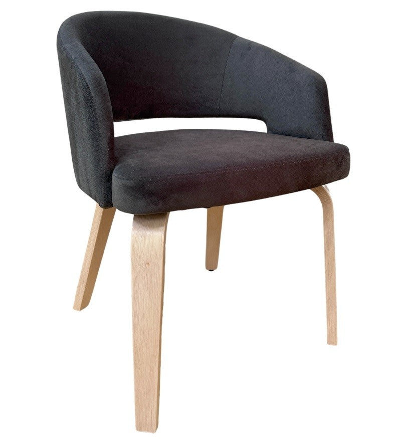 Sillón VISEU, contrachapado de madera de hevea, natural, velvet gris oscuro