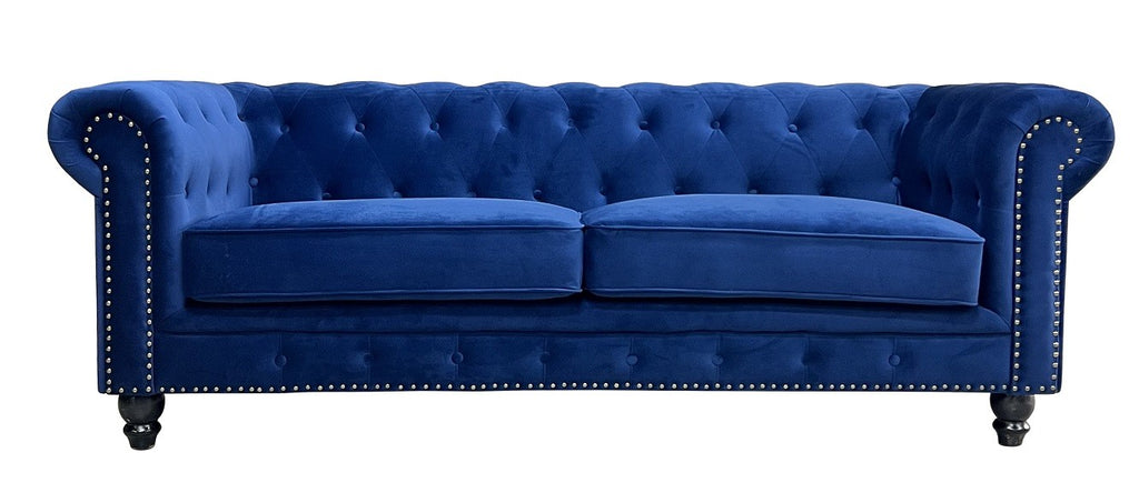 Sofá CHESTER PREMIUM, 3 plazas, tapizado velvet azul navy