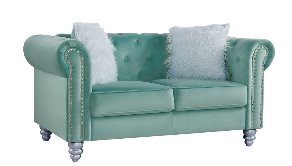 Sofá CHESTER STYLE, 2 plazas, tapizado velvet verde agua 58