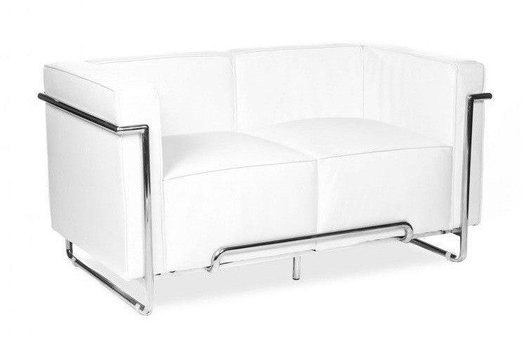 Sofá VENETTO, 2 plazas, acero inoxidable, similpiel blanca