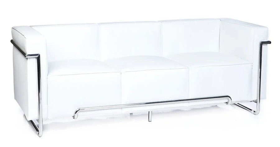 Sofá VENETTO, 3 plazas, acero inoxidable, similpiel blanca
