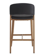 Taburete CALABRIA, metal acabado de color madera, similpiel negra