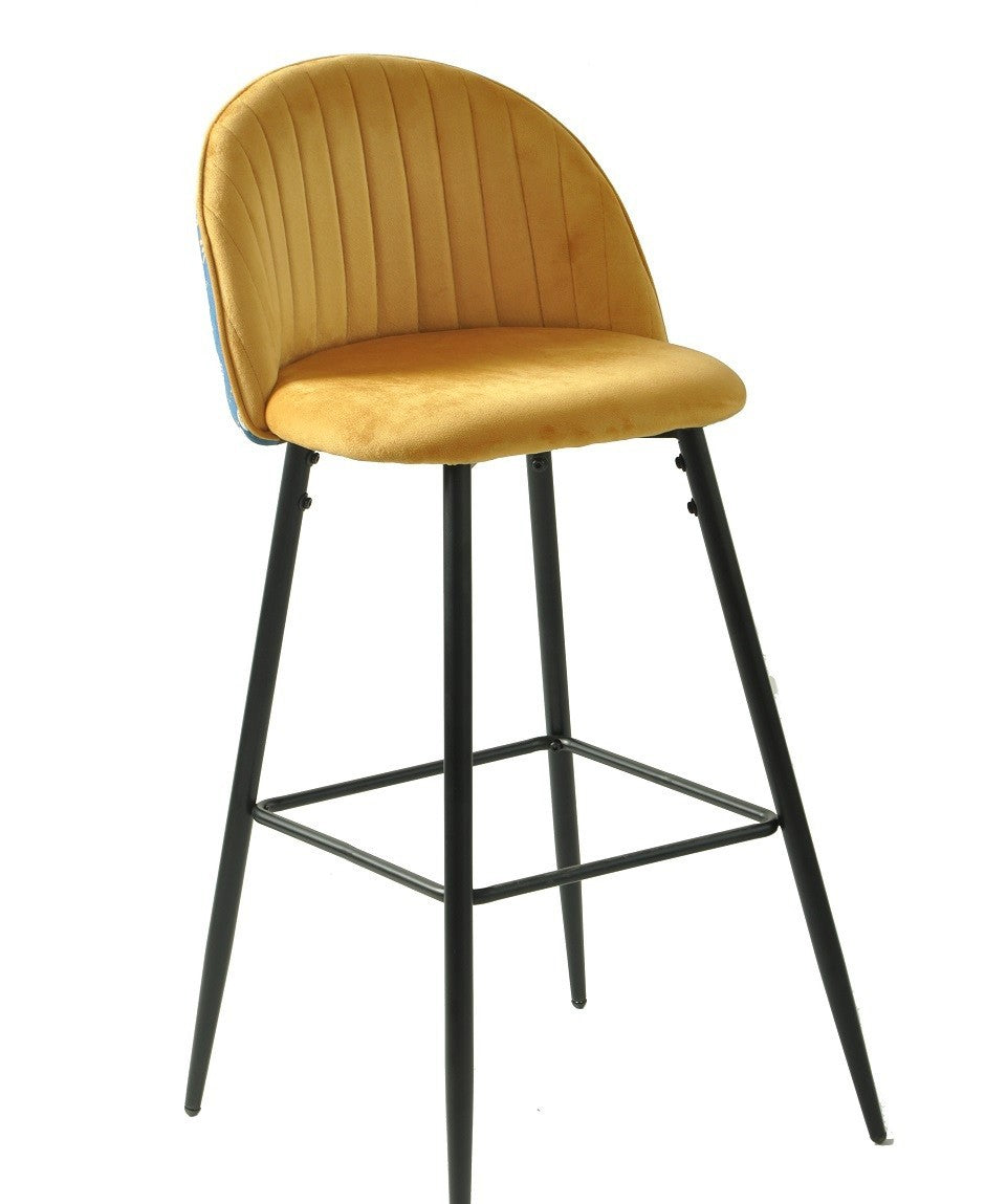 Taburete CARNAVAL YELLOW, metal, tapizado velvet amarillo con trasera carnaval