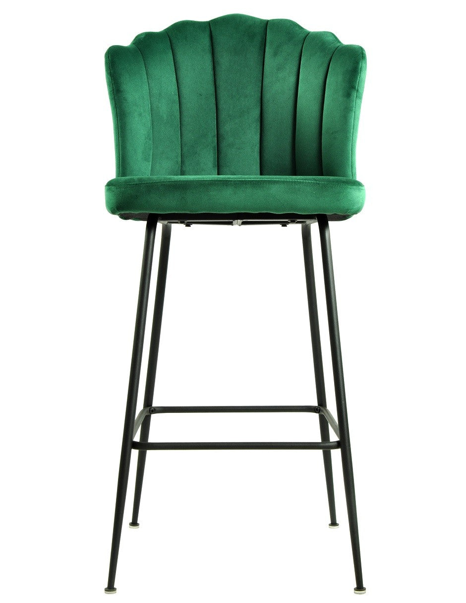 Taburete DEVIN, metal, tapizado velvet verde oscuro