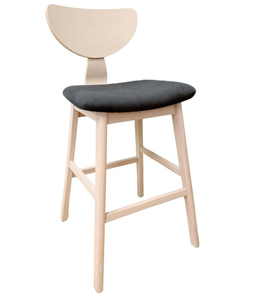 Taburete DUBLIN, madera de hevea, natural, velvet gris oscuro