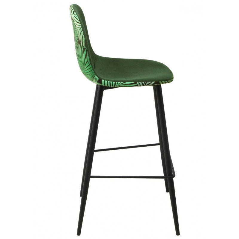Taburete HORUS NEW, metal, tapizado velvet verde con trasera floral a juego