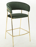 Taburete KEFREN NEW, metal dorado, tapizado velvet verde oscuro