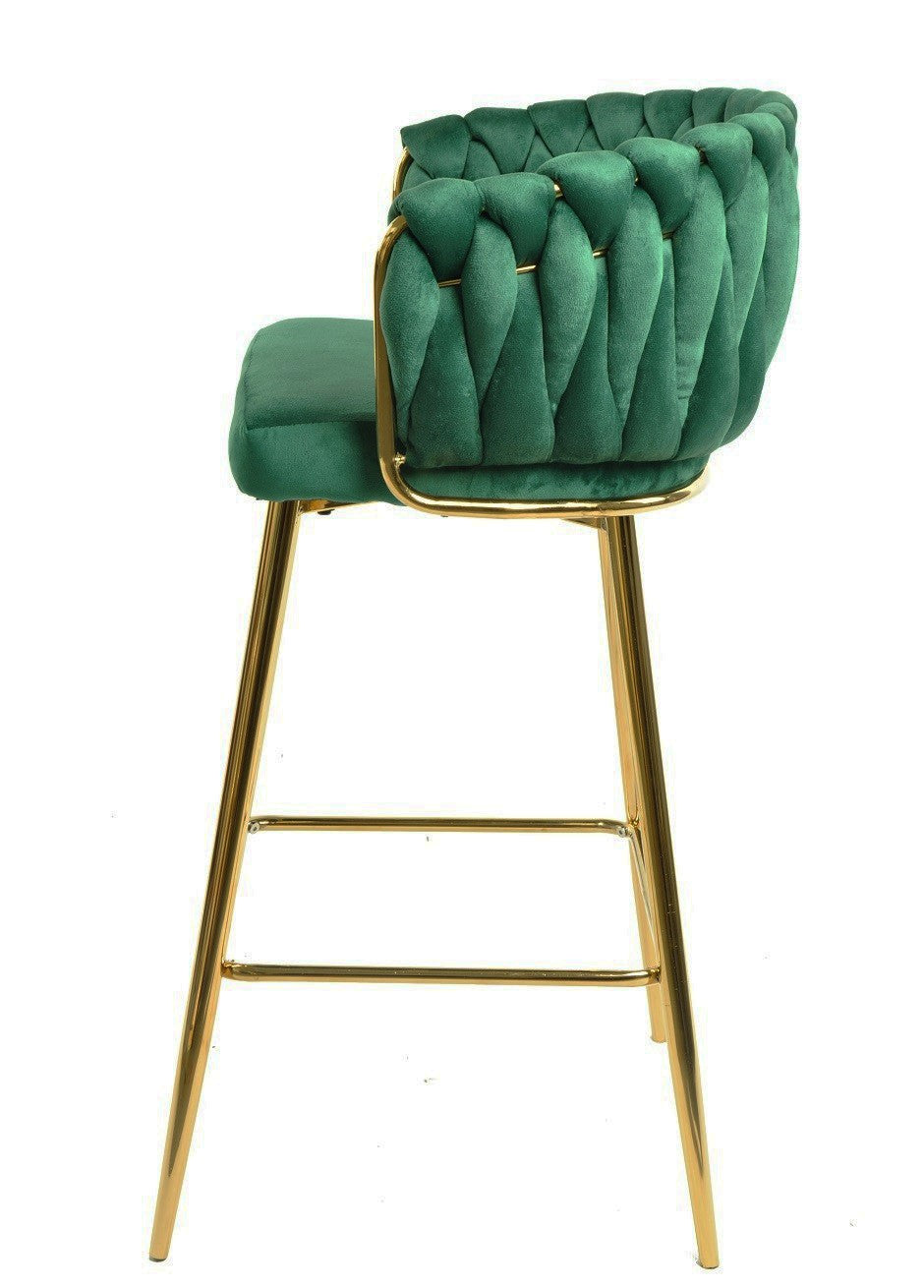 Taburete KING, metal, cromado dorado, tapizado velvet verde oscuro
