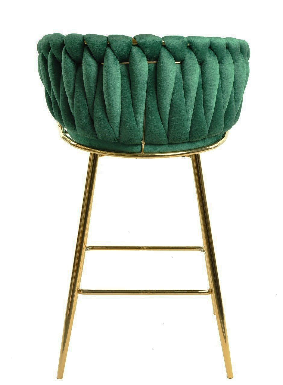 Taburete KING, metal, cromado dorado, tapizado velvet verde oscuro