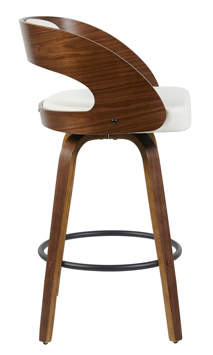 Taburete LOARRE, madera, similpiel blanca