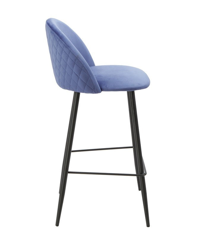 Taburete MAGDA, metal, tapizado velvet azul