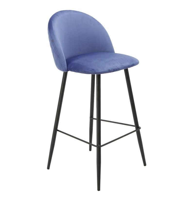 Taburete MAGDA, metal, tapizado velvet azul