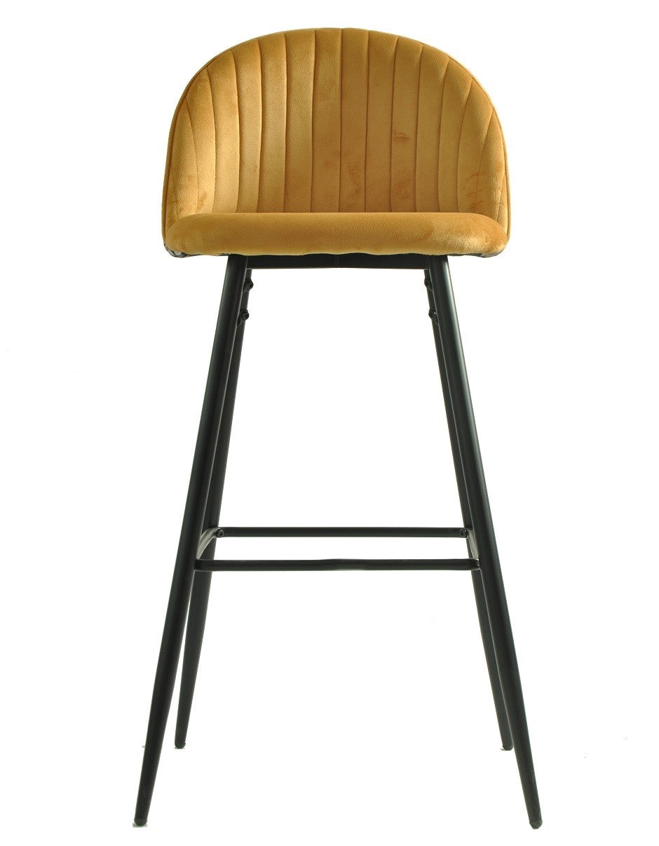 Taburete PALM YELLOW, metal, tapizado velvet amarillo con trasera palm