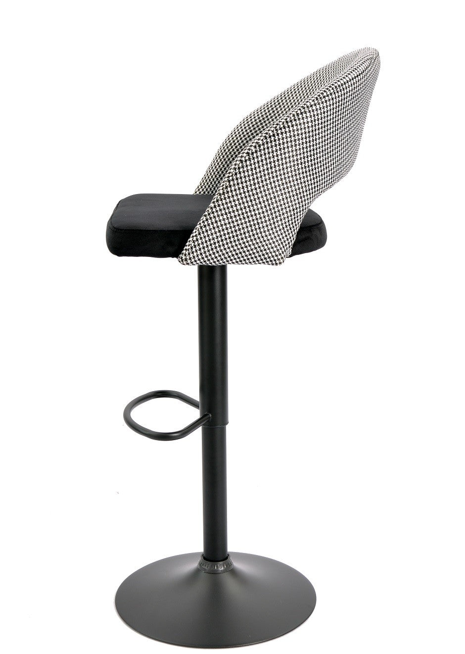 Taburete TEIDE, regulable, metal negro, tapizado pata de gallo con negro