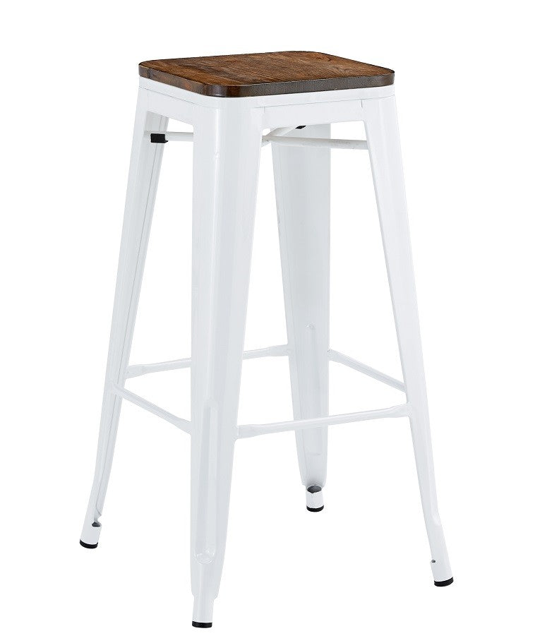 Taburete TOL EK WOOD, acero, blanco, asiento madera