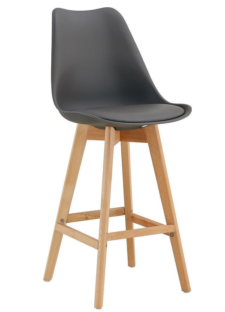Taburete TORRE (SU), madera, gris oscuro, cojín gris oscuro
