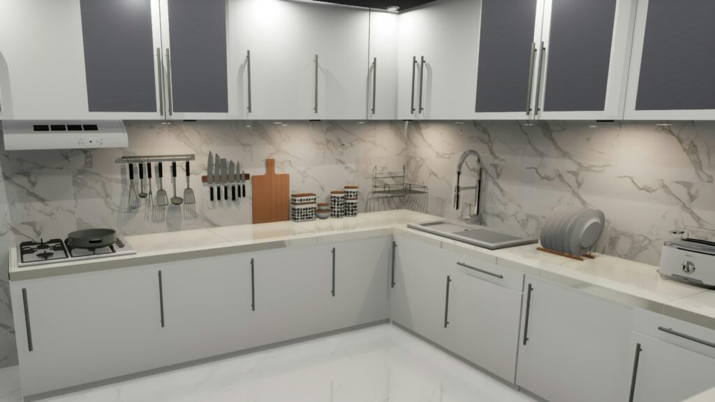 Cocina moderna reformada en Pamplona con encimera de mármol